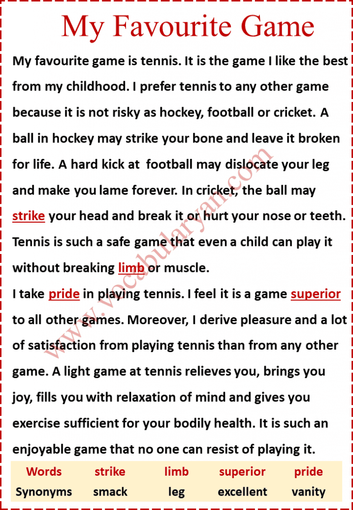 My Favourite Game Essay 300 Words For Student VocabularyAN