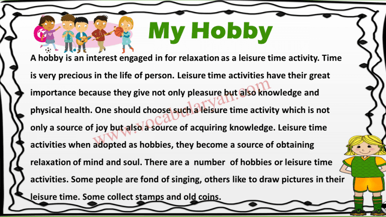 essay on your hobby for class 6