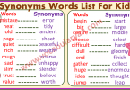 Basic Synonyms Words List for Grade 1