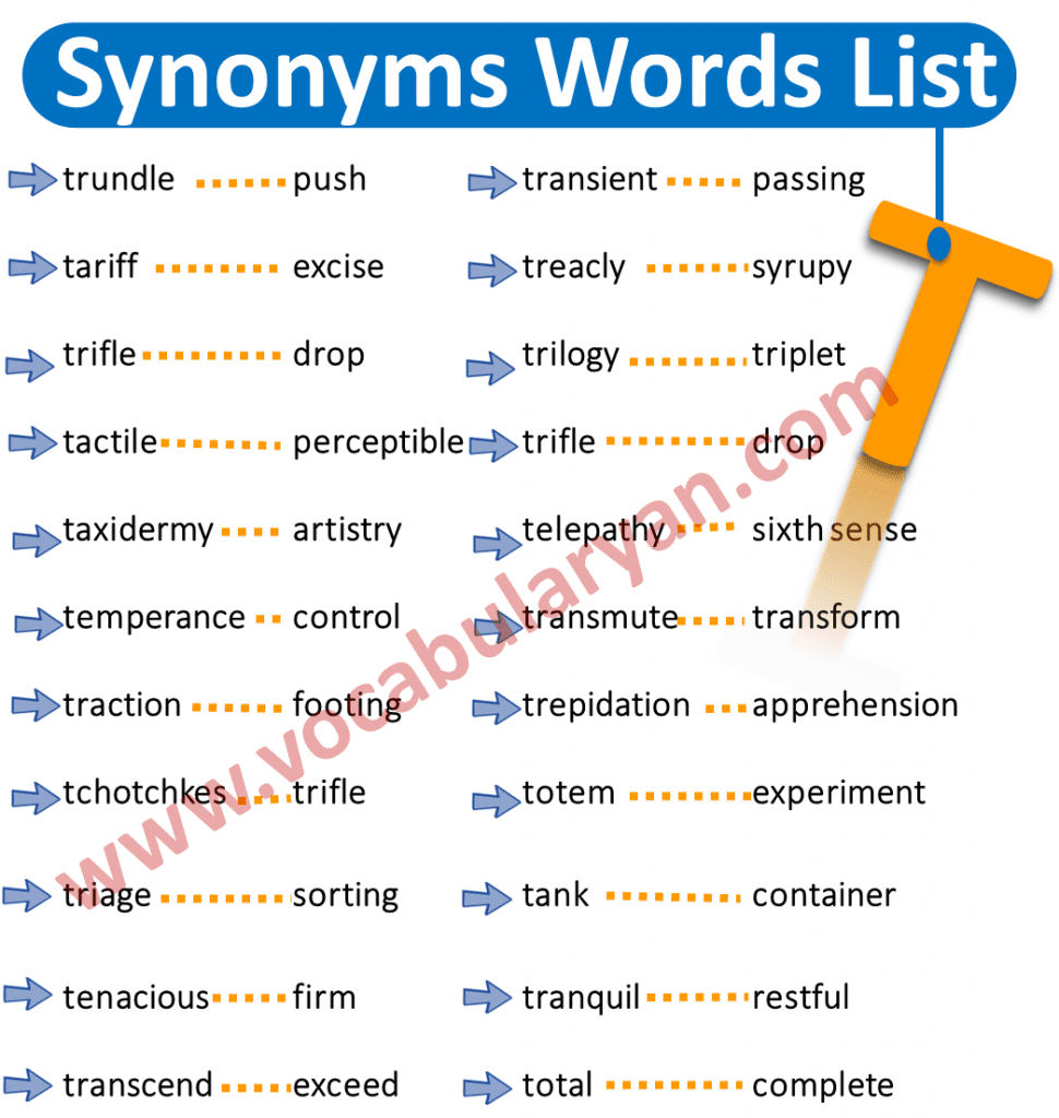 Synonyms Word List T