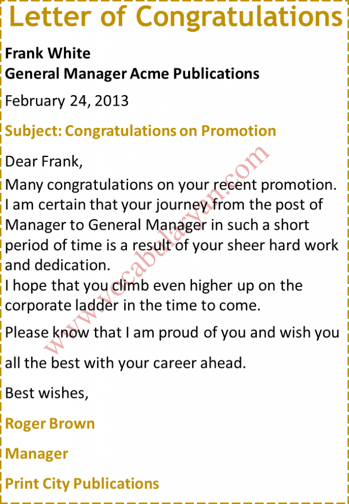 Letter Of Congratulations 