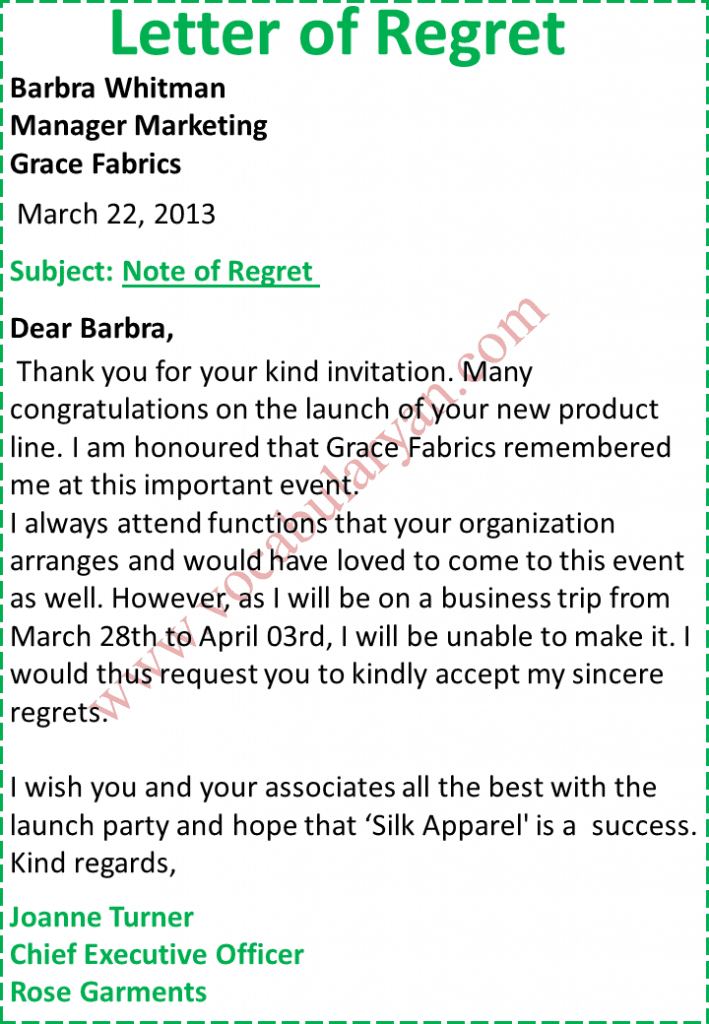 Letter of Regret 