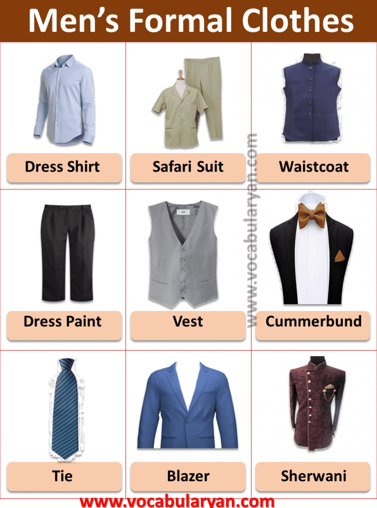 Men's Formal Dress Picture Vocabulary