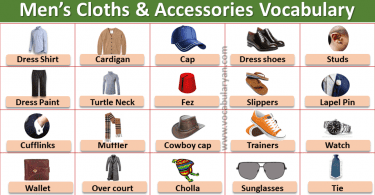 Men's Cloths, Jewelry and Accessories Picture Vocabulary