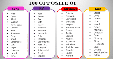 100 Opposite Words List with PDF