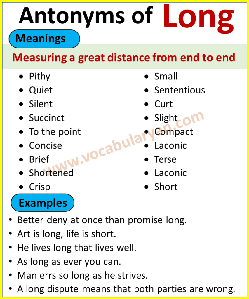 Opposite Words List of Long with Examples 