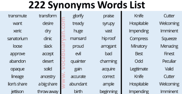 222 Synonyms Words List