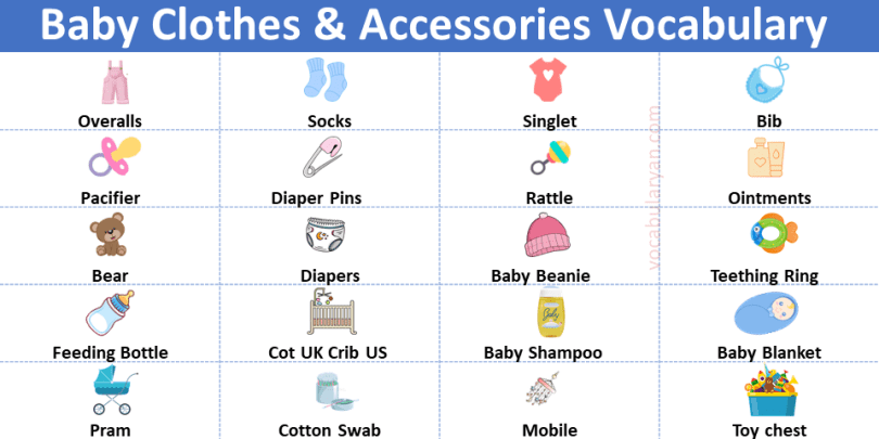 60+ Baby Clothes and Accessories Names in English