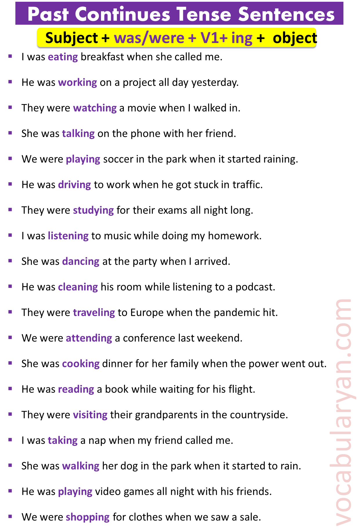 50+ Past Continuous Sentences Examples 