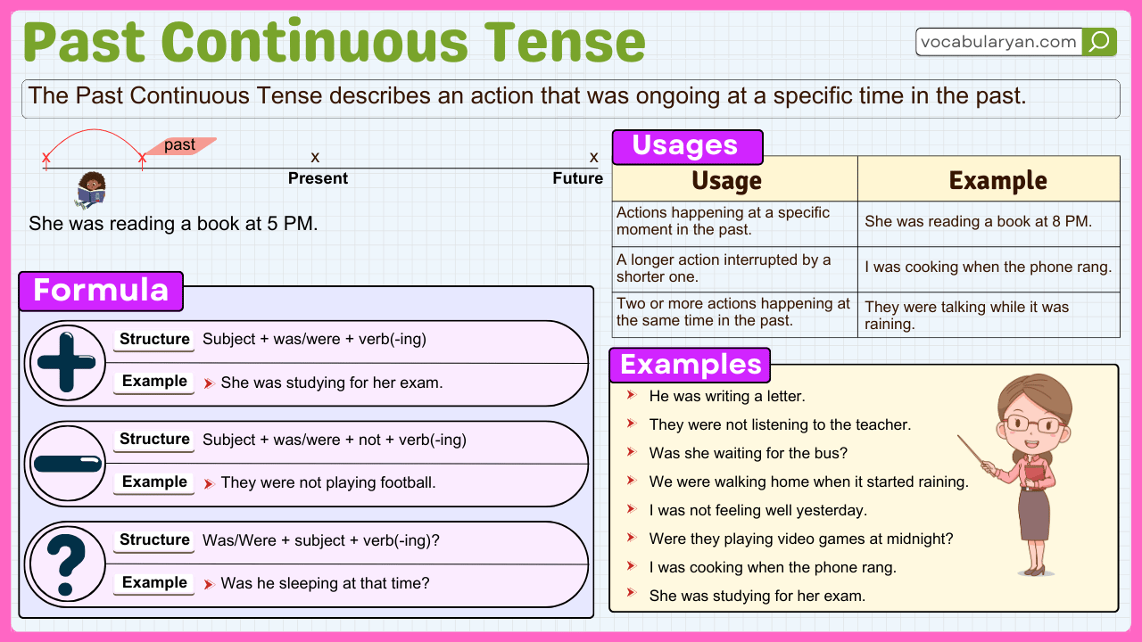 past continuous tense use in grammar sentence