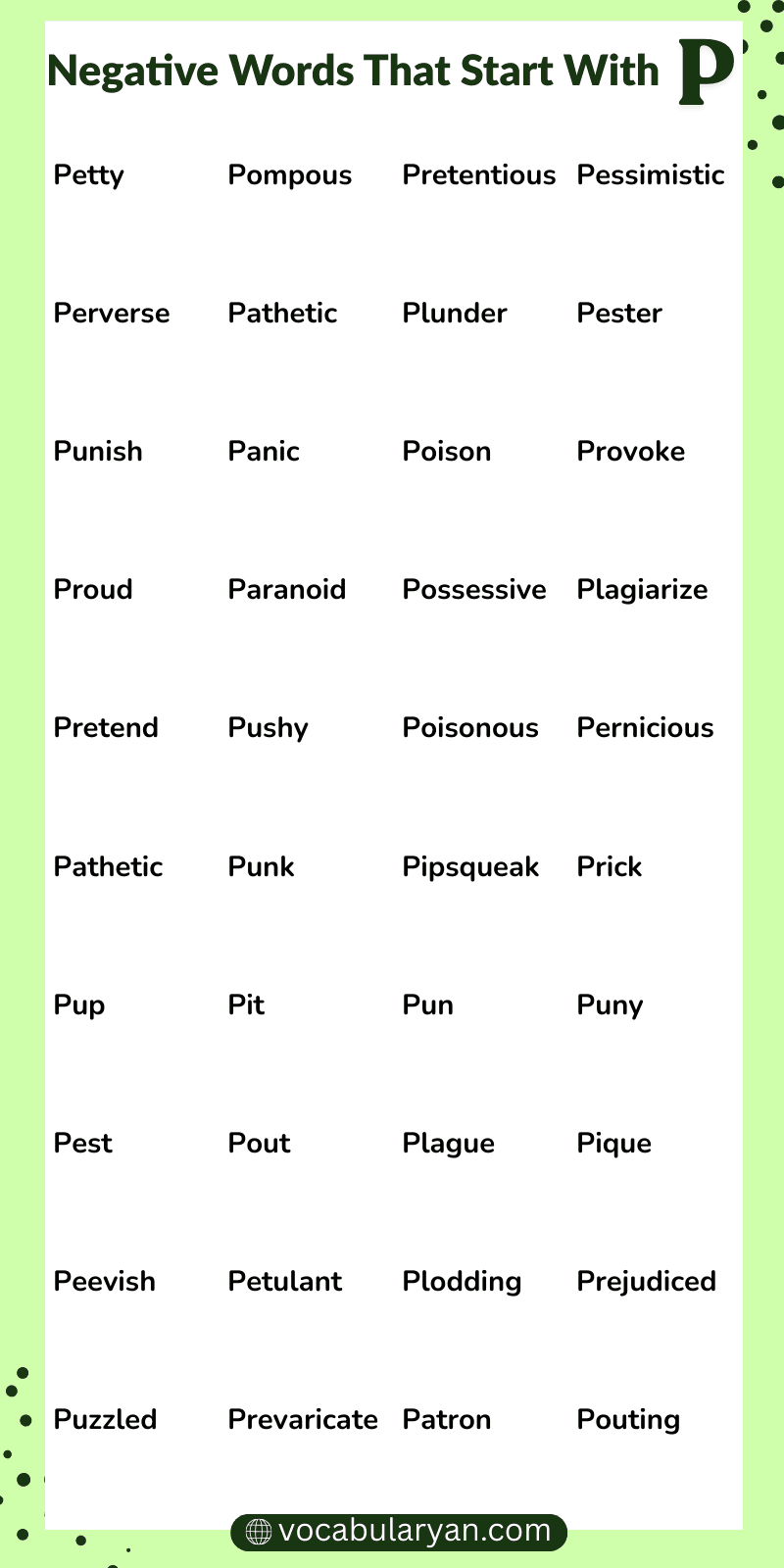 Negative Words Starting With P in English Vocabulary