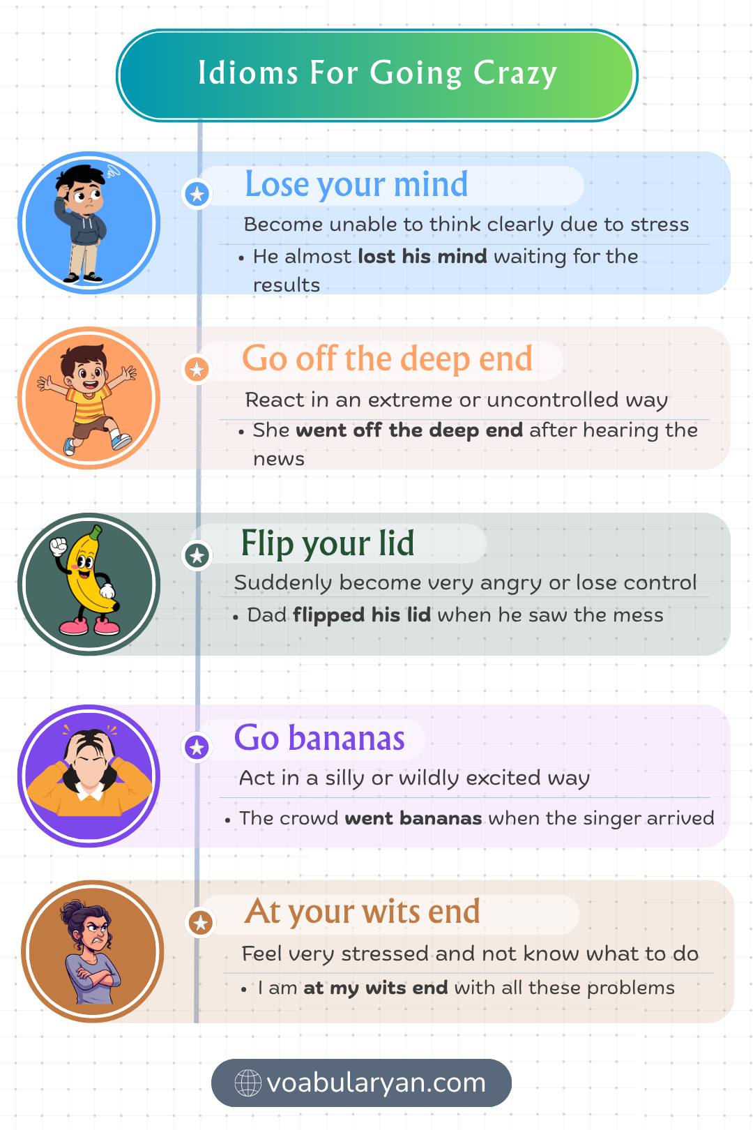 Idioms for going crazy expressing extreme frustration and mental overwhelm in everyday conversation