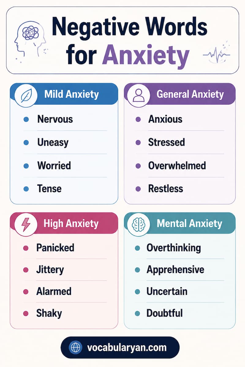 Anxious, tense, restless, worried, panicked, and overwhelmed feeling words