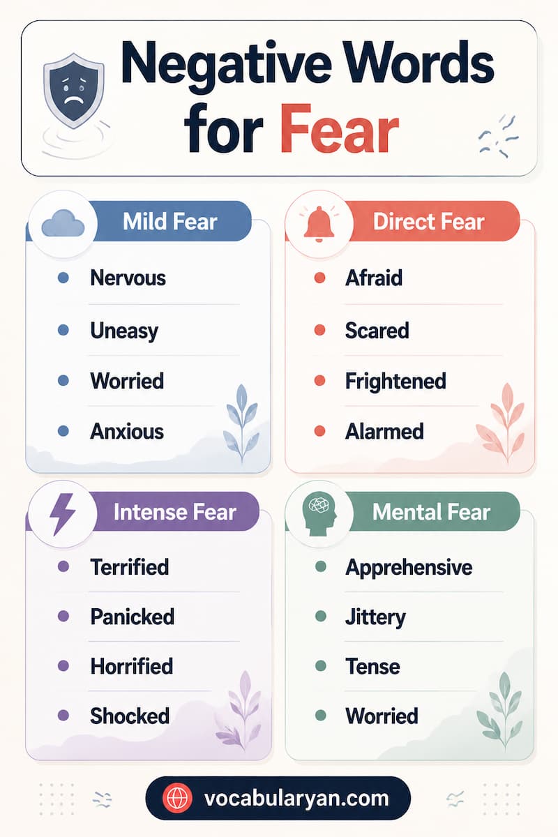 Afraid, terrified, anxious, panicked, uneasy, and fearful emotion vocabulary