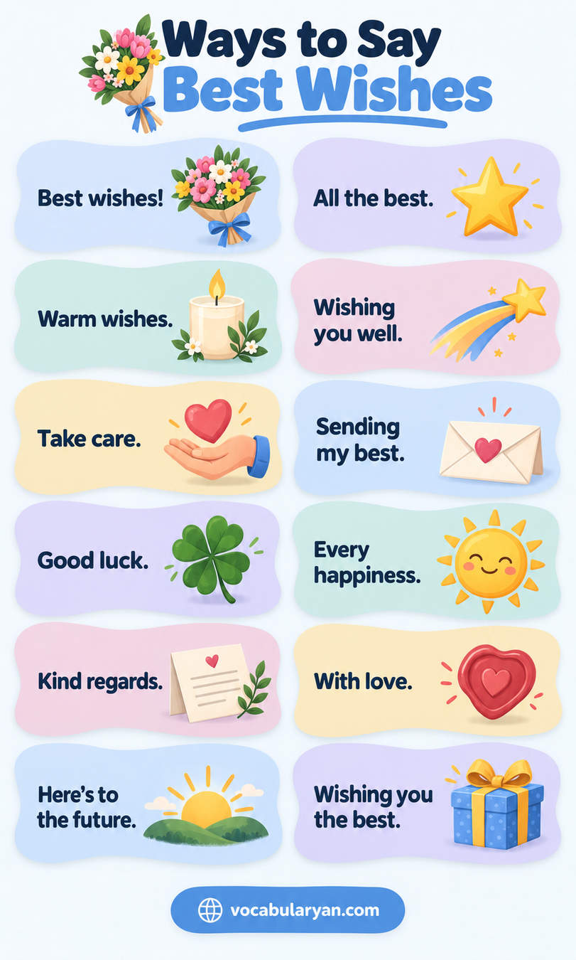 Ways to say best wishes in English with synonyms and example sentences for everyday English conversation