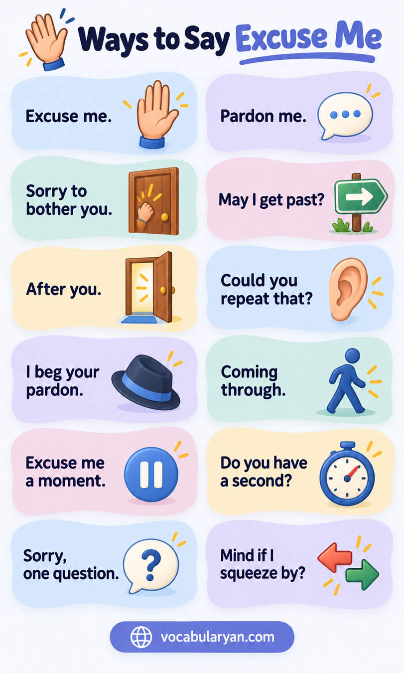 Ways to say excuse me in English with example sentences and uses for spoken English