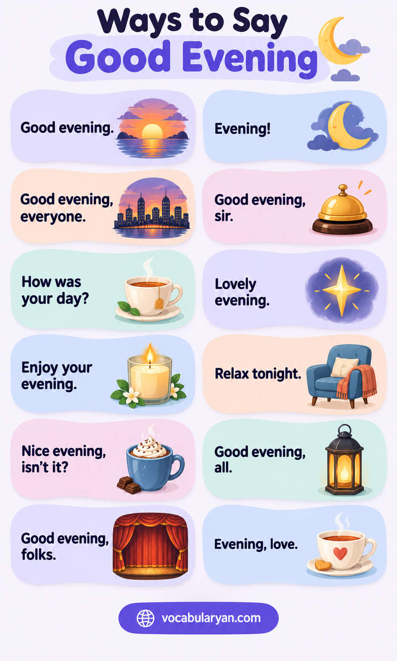 Ways to say good evening in English with synonyms and examples for speaking and writing