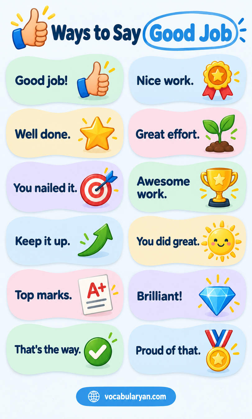 Ways to say good job in English with synonyms and examples for speaking and writing