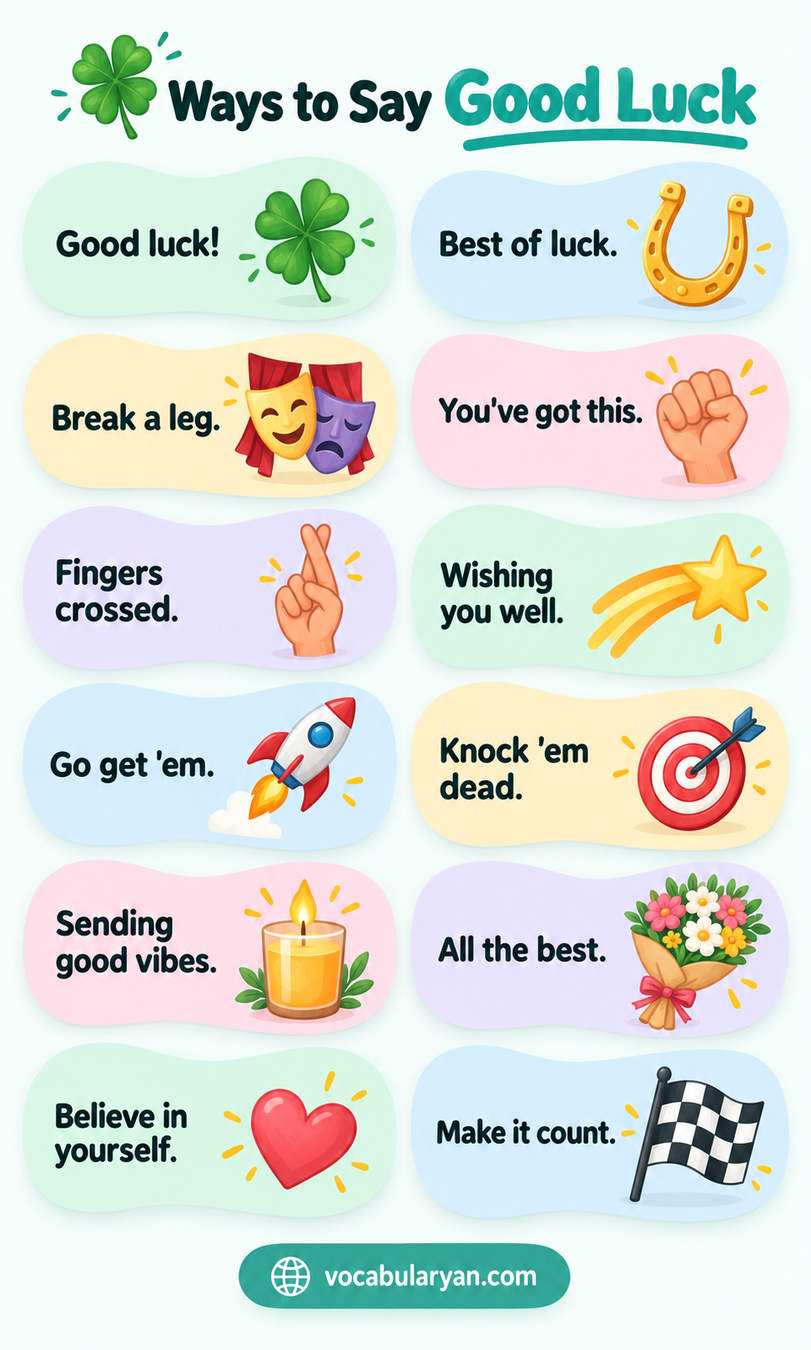 Ways to say good luck in English with synonyms and examples for speaking and writing