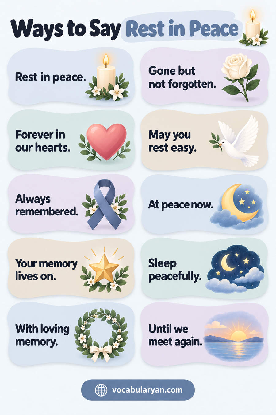 Ways to say rest in peace in English with example sentences and uses for spoken English