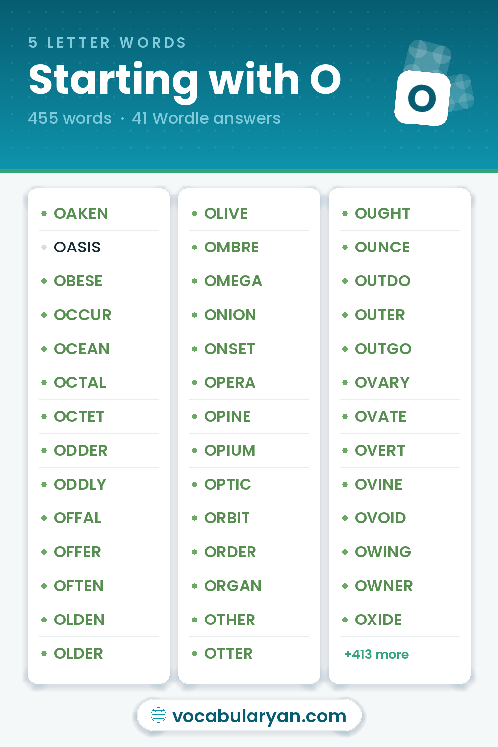 5 Letter Words Starting with O with answers like OAKEN, OBESE, OCCUR